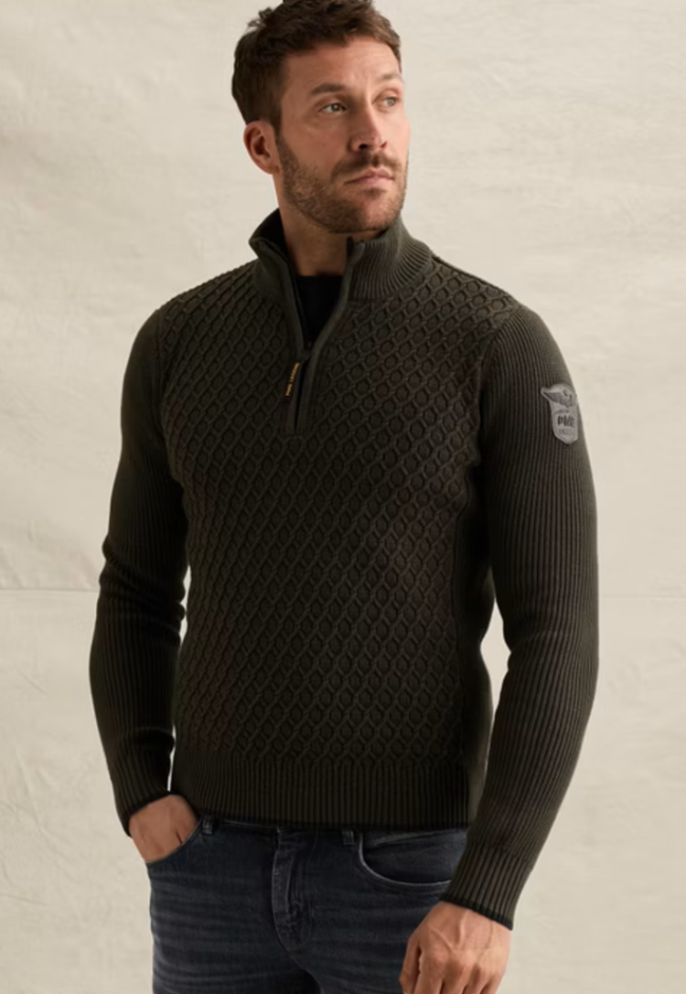 Pull met structuur halve rits  8039 Beluga