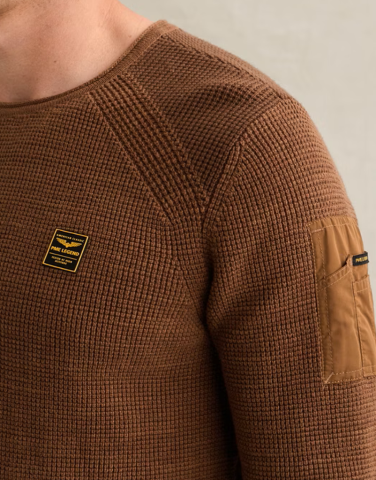 Pull effen met structuur ronde hals  8178 Arabian Spice
