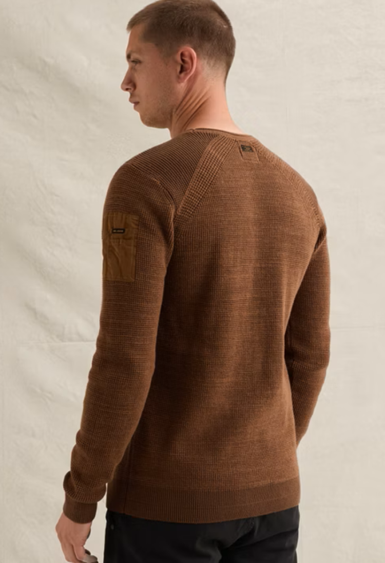 Pull effen met structuur ronde hals  8178 Arabian Spice