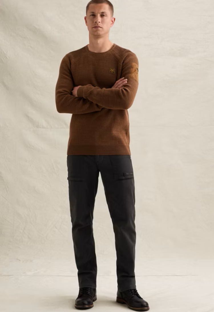 Pull effen met structuur ronde hals  8178 Arabian Spice