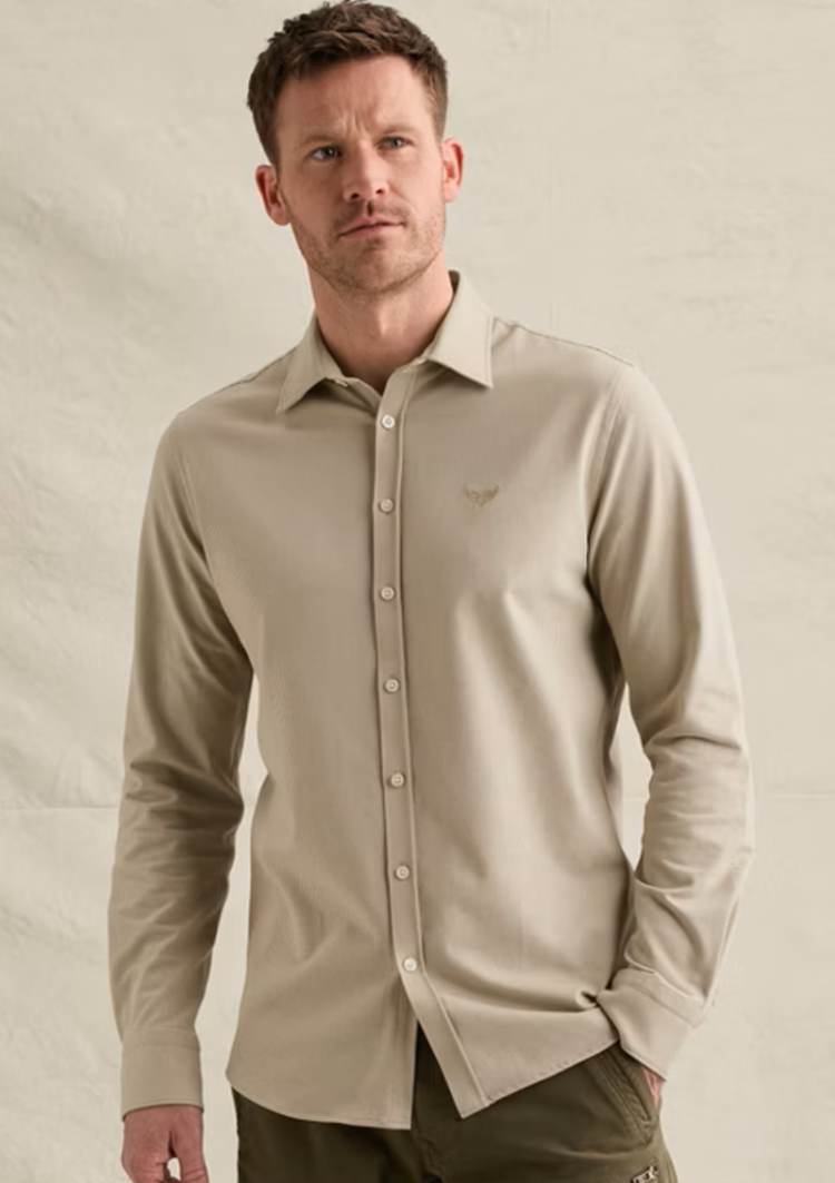 Hemd fijne streep beige ecru  6412 Abbey Ston