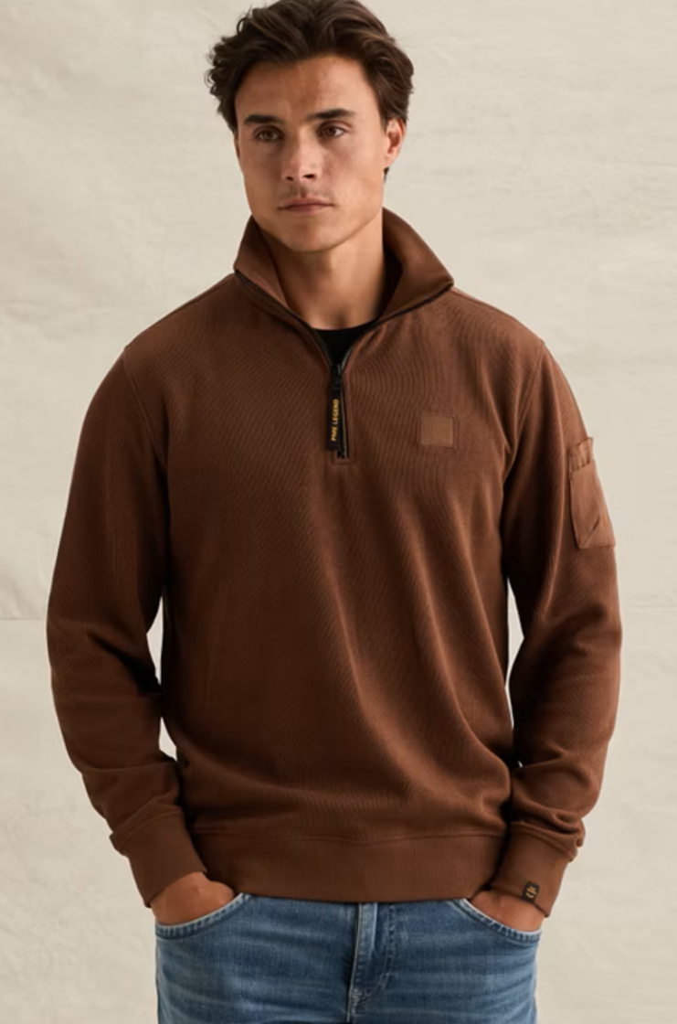 Pull effen halve rits  8168 Cappuccino
