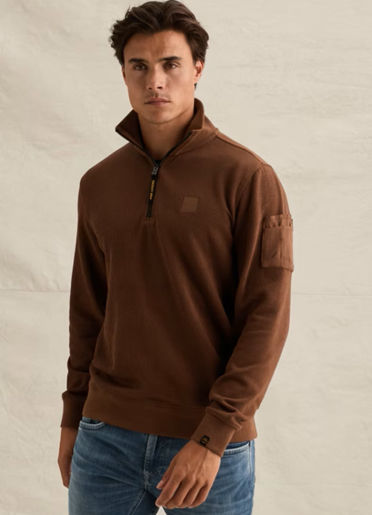 Pull effen halve rits  8168 Cappuccino