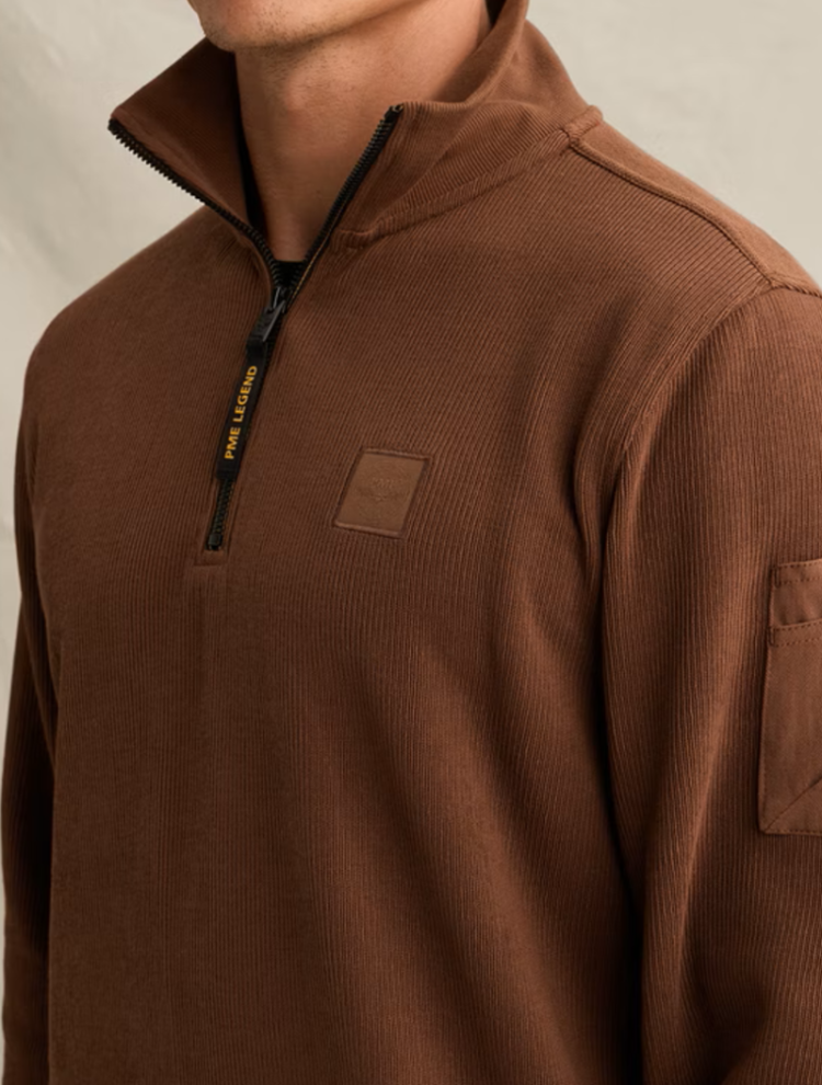 Pull effen halve rits  8168 Cappuccino