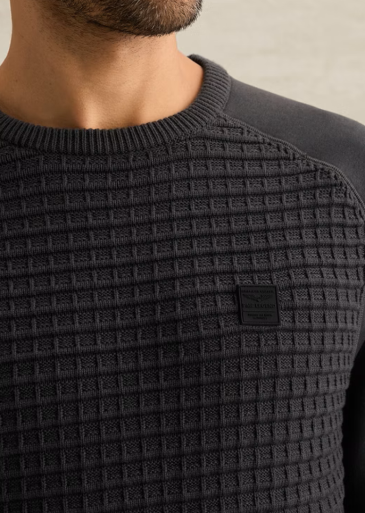 Pull blokjesstructuur met sweatermouwen 9140 Obsidian
