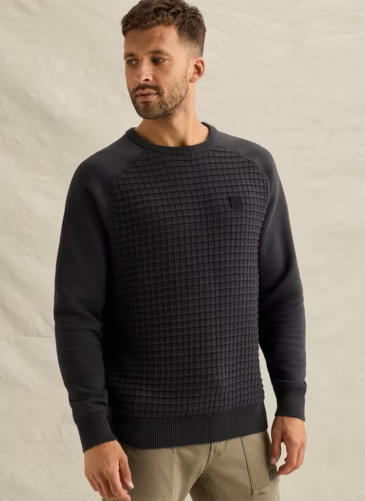Pull blokjesstructuur met sweatermouwen 9140 Obsidian