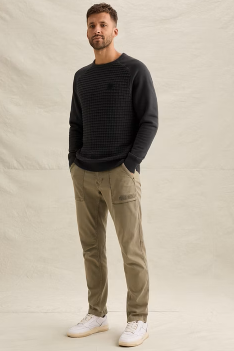 Pull blokjesstructuur met sweatermouwen 9140 Obsidian