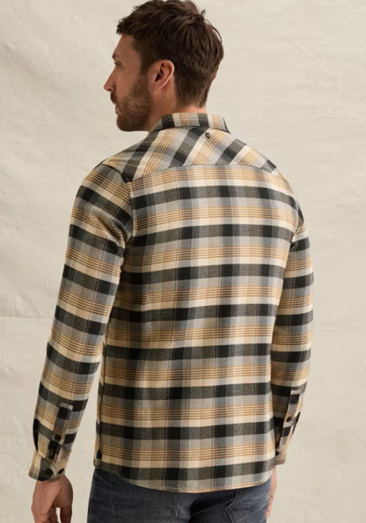 Hemd lm flannel ruiten oker grijs dbl 8187 Golden Bro