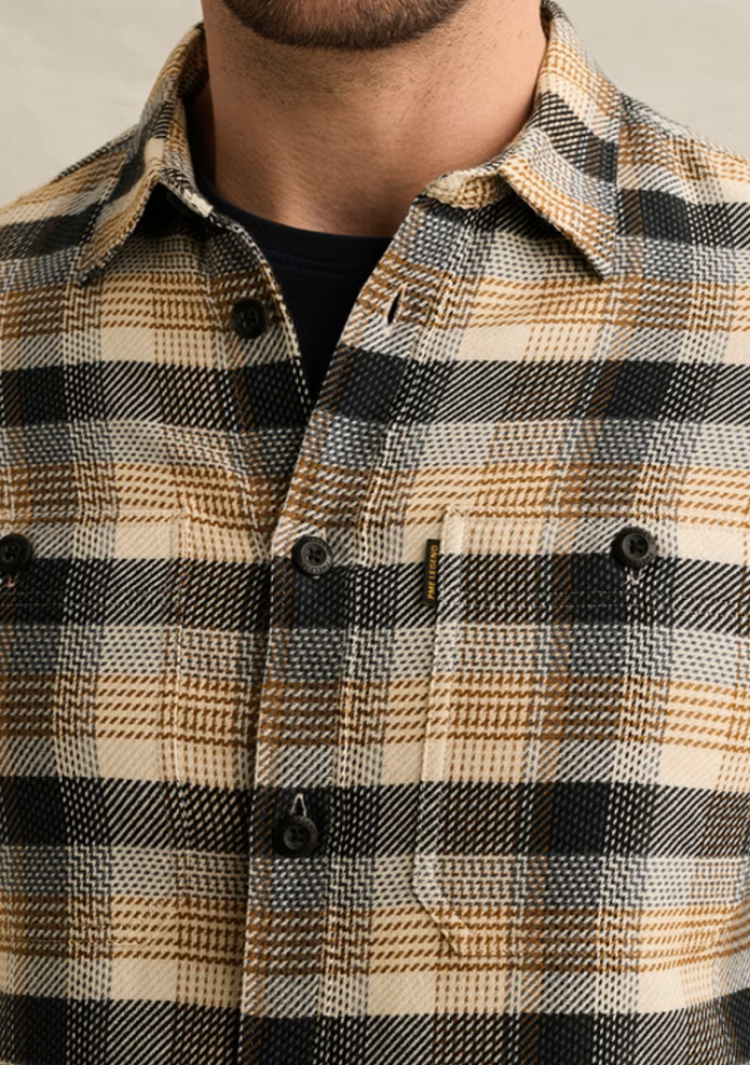 Hemd lm flannel ruiten oker grijs dbl 8187 Golden Bro