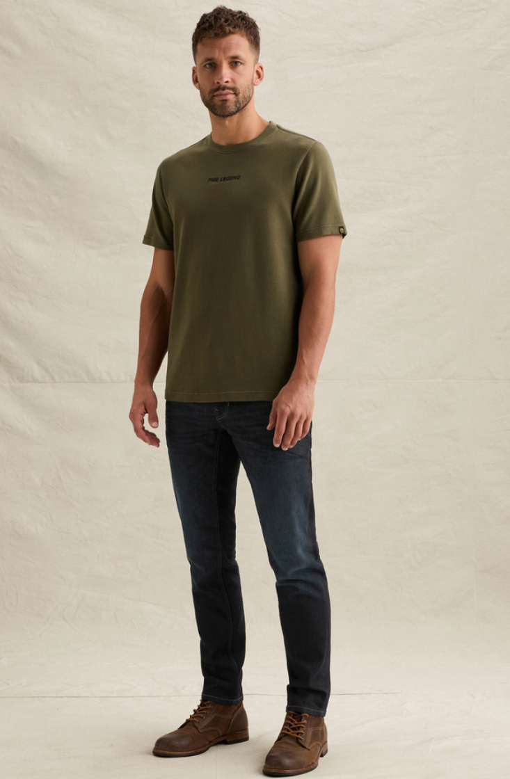 T-shirt piqué effen met kleine letters midden borst 6447 Kalamata