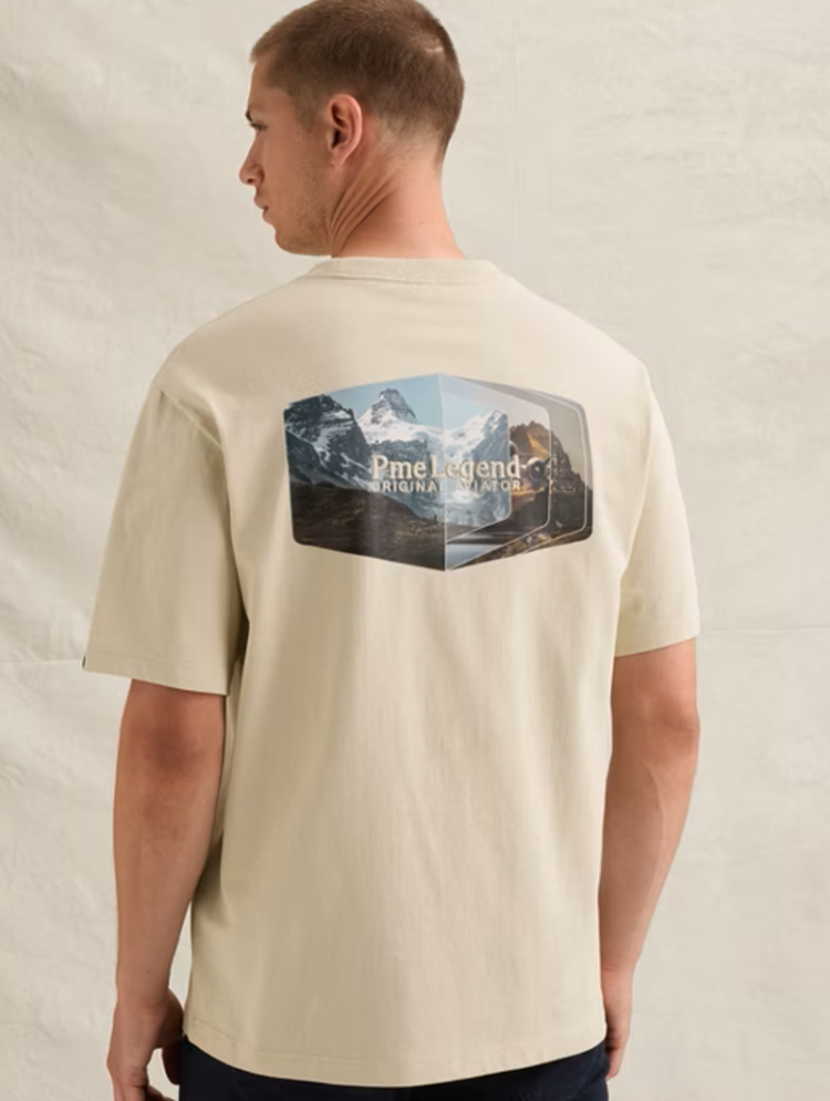 T-shirt grote gekleurde bergenbackprint  7013 Bone White