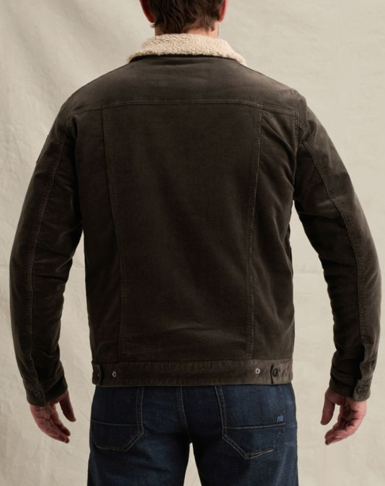 Jas fijne ribfluweel met pelsen kraagje 9061 Peat