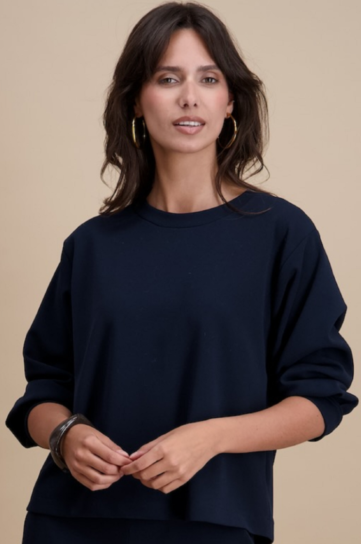 Blouse lm effen ronde hals  96 marine