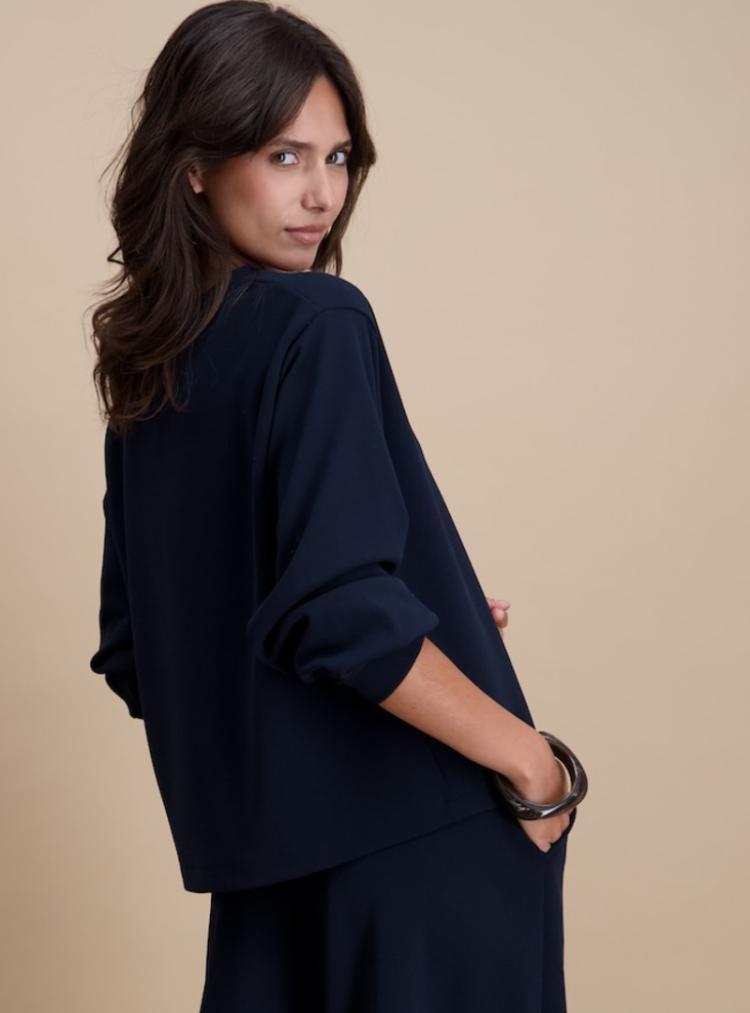 Blouse lm effen ronde hals  96 marine
