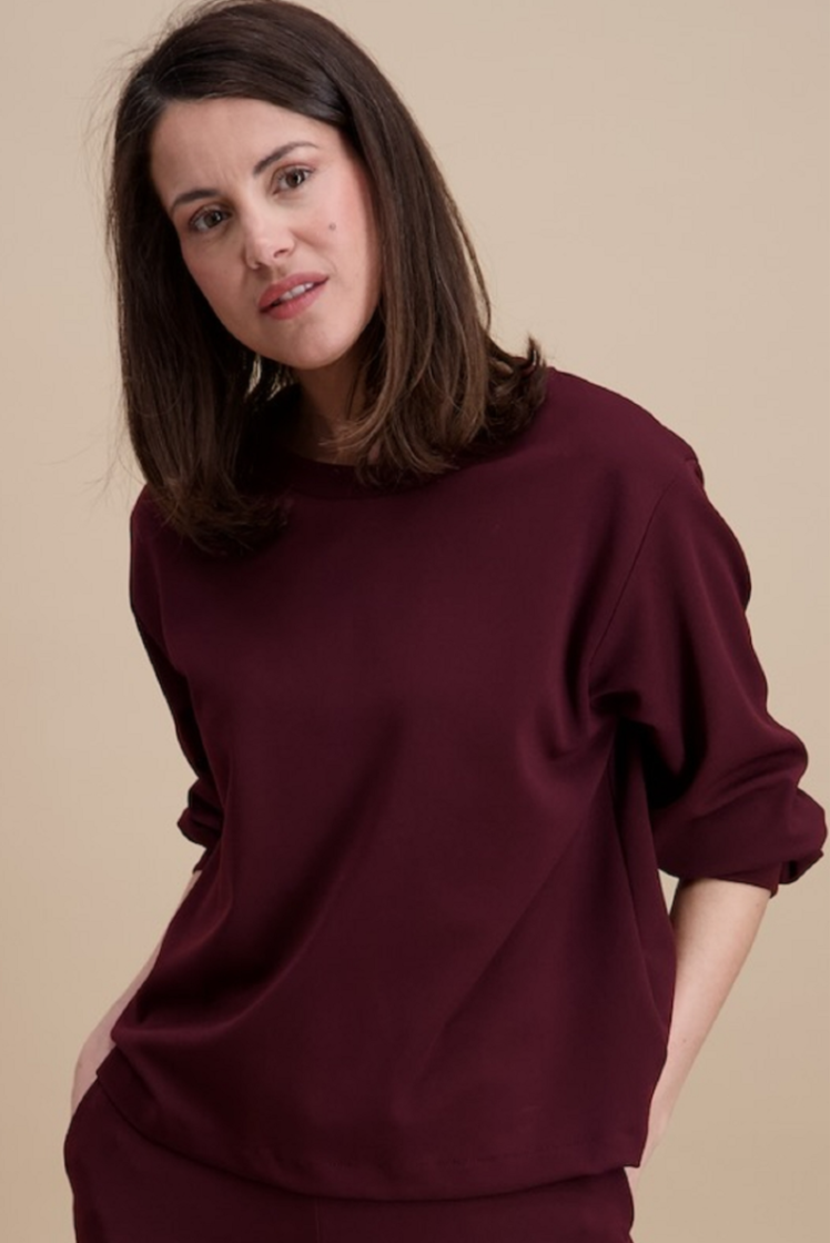 Blouse lm effen ronde hals  14 bordeaux 