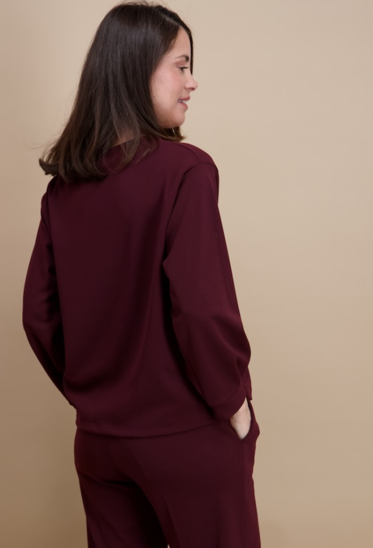 Blouse lm effen ronde hals  14 bordeaux 