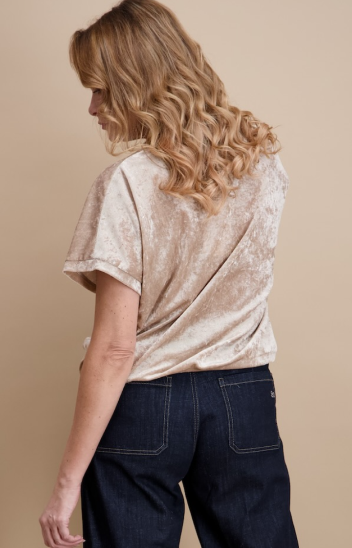 T-shirt km dunne velvet effen 1 champagne