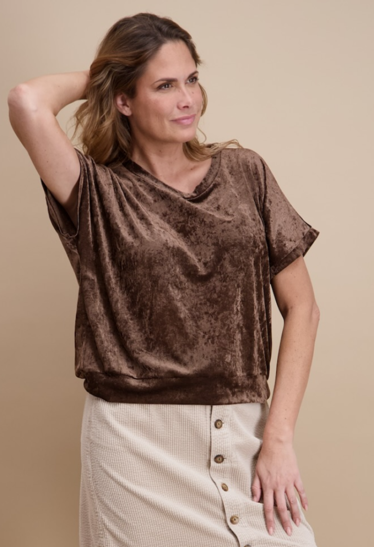 T-shirt km dunne velvet effen 03 marron