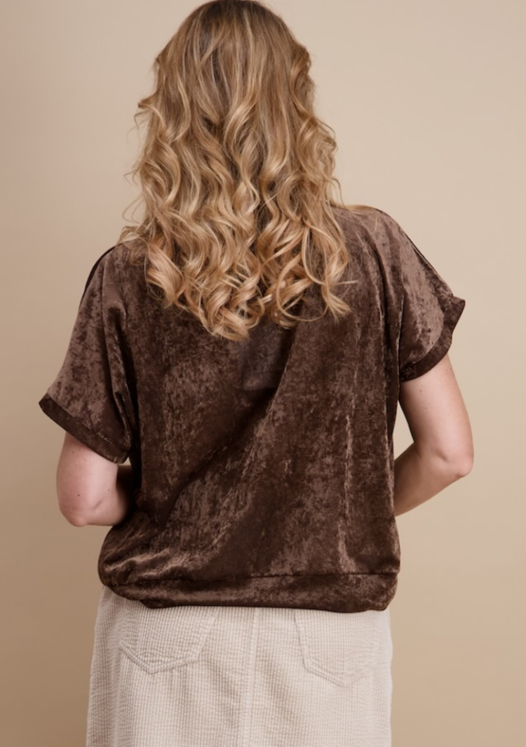 T-shirt km dunne velvet effen 03 marron