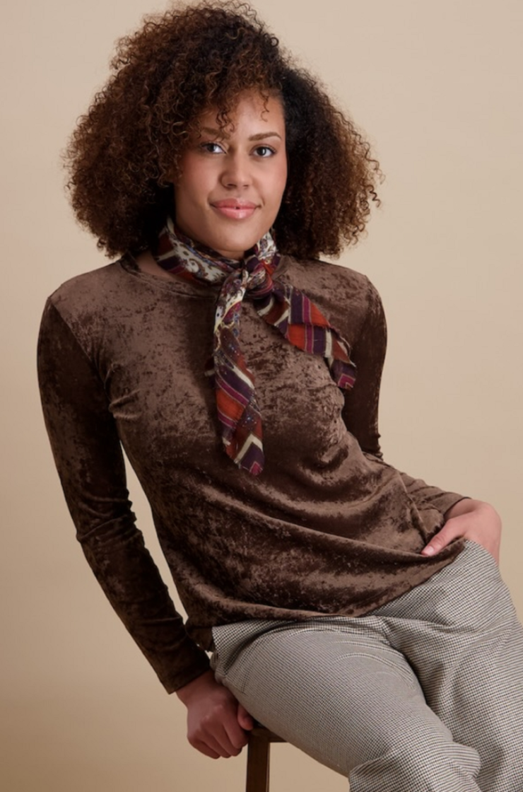 T-shirt lm dunne velvet effen 03 marron