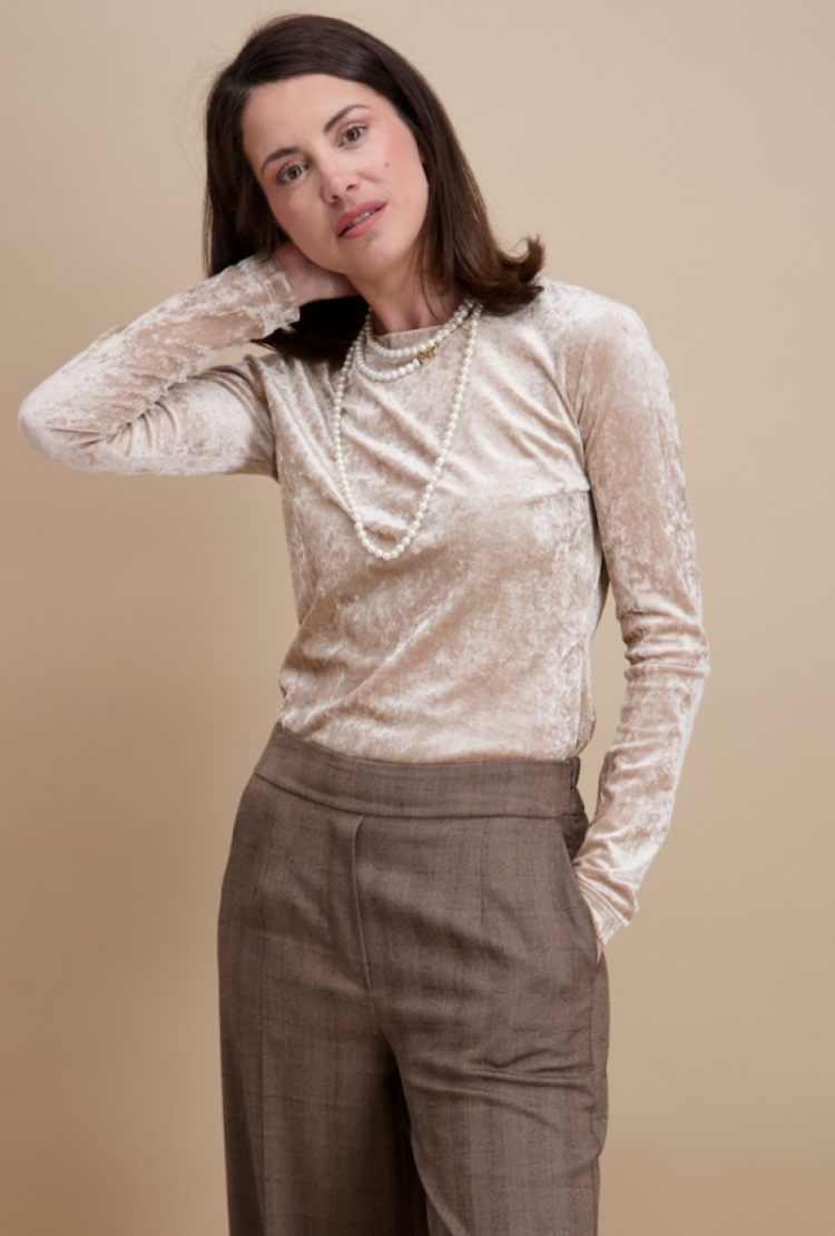 T-shirt lm dunne velvet effen 1 champagne