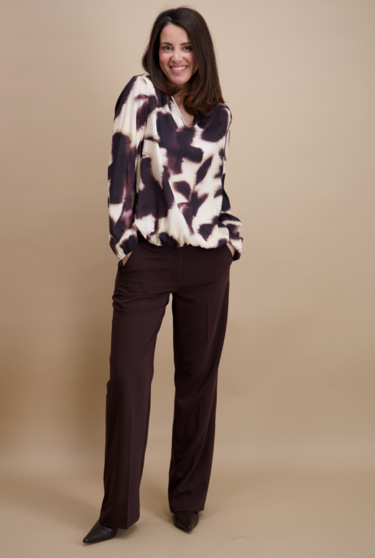 Broek brede pijpen sluiting vooraan  09 aubergine