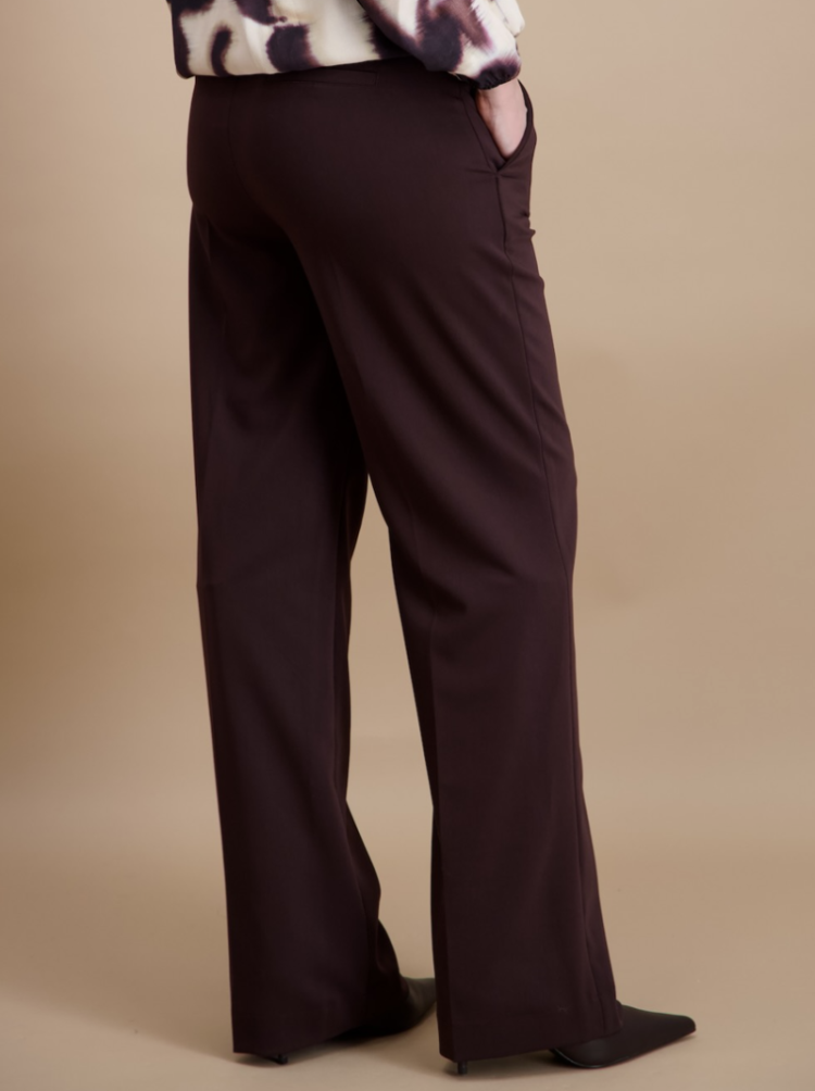 Broek brede pijpen sluiting vooraan  09 aubergine