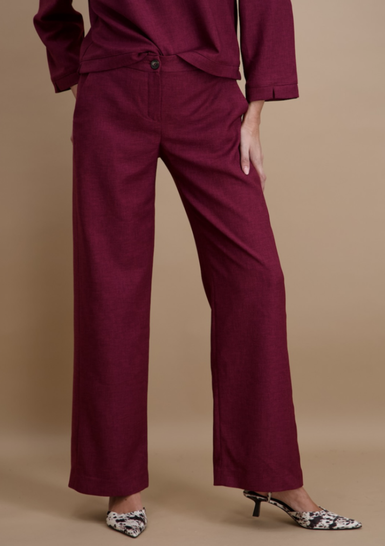 Broek brede pijpen glitterrek in rug 14 bordeaux 