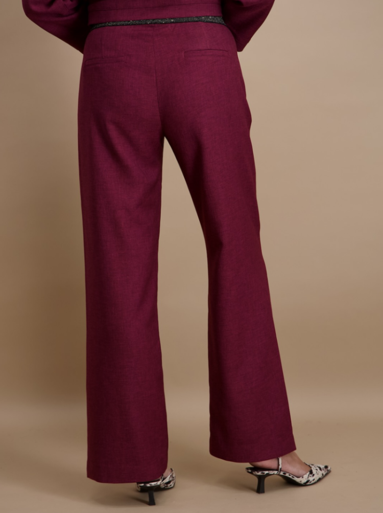 Broek brede pijpen glitterrek in rug 14 bordeaux 