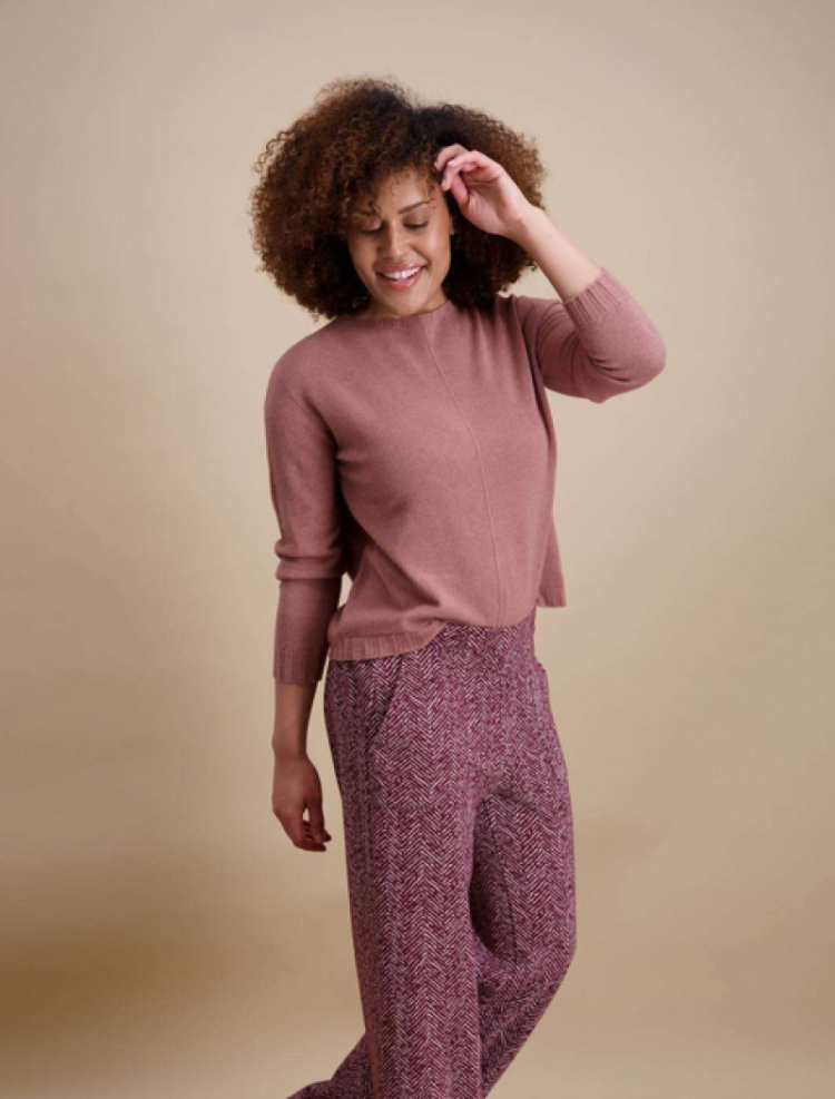 Pull effen ronde hals zachte kwaliteit 4 vieux rose