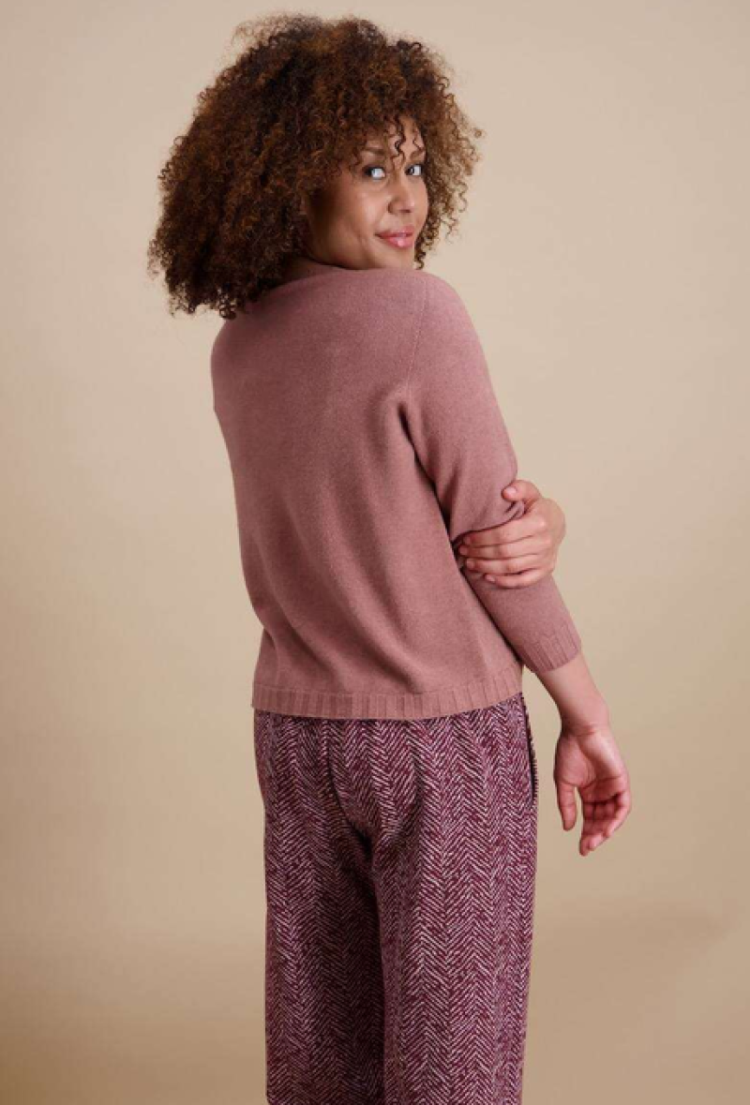 Pull effen ronde hals zachte kwaliteit 4 vieux rose