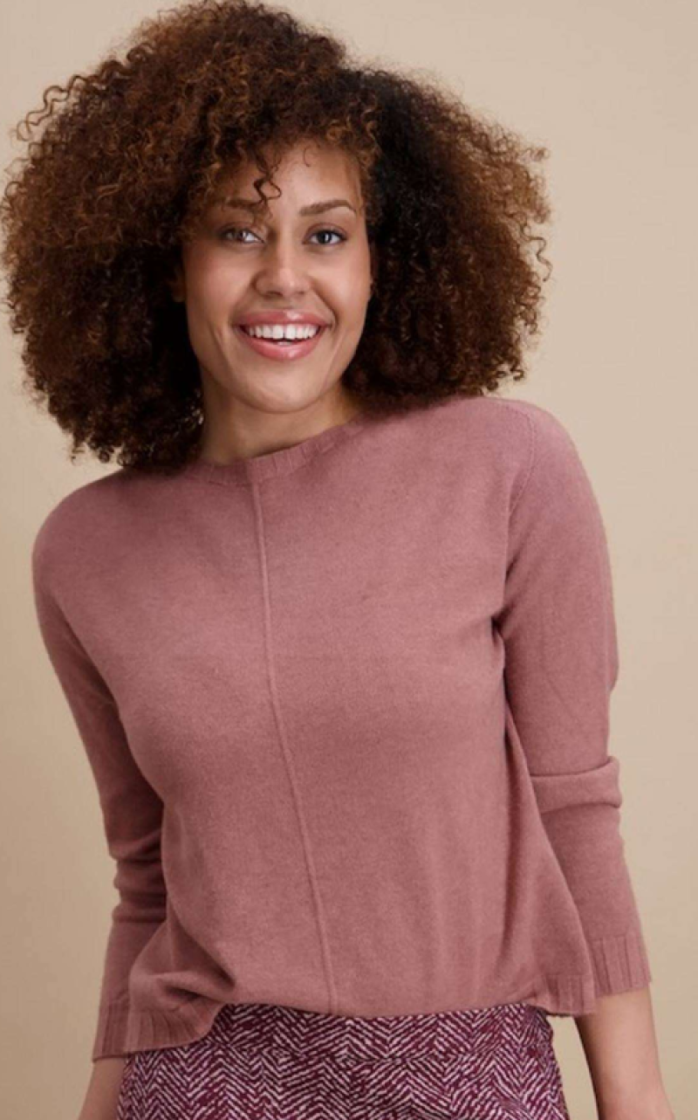 Pull effen ronde hals zachte kwaliteit 4 vieux rose
