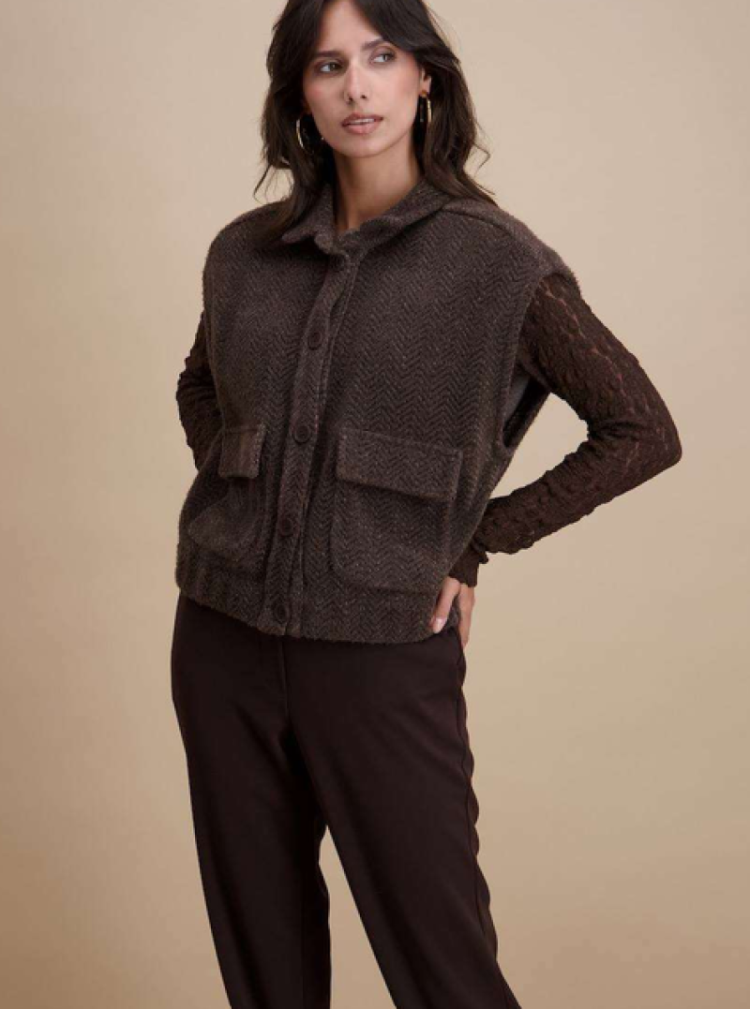 Vest zonder mouwen dikkere visgraat 03 choco/taupe