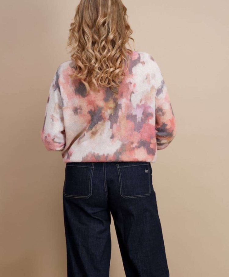 Dunne pull vage bloemen 4 rose/gris