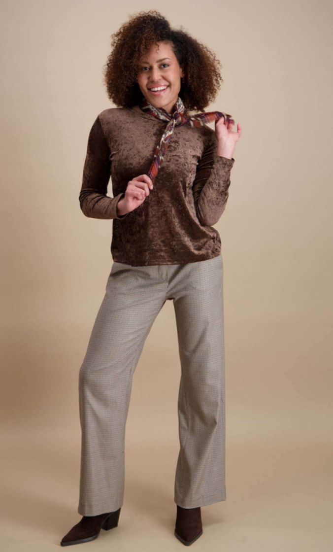 Broek met fijne ruitjes 03 marron/beige