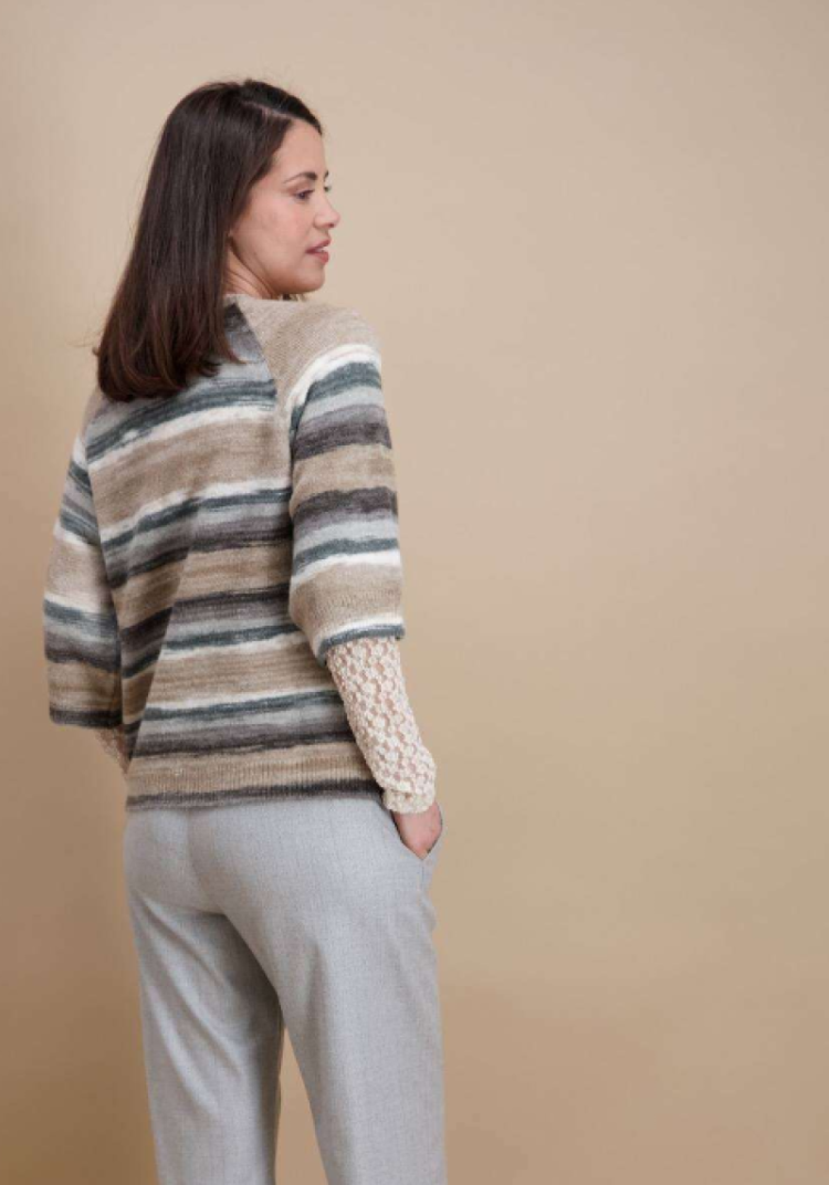 Pull hlm vage strepen beige grijs bruin ecru 7 gris mêlé