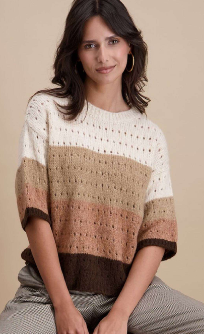 Pull km gaatjes 4-kleurig 03 Marron/vieux