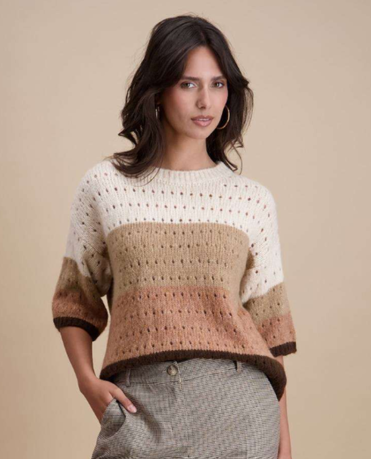 Pull km gaatjes 4-kleurig 03 Marron/vieux