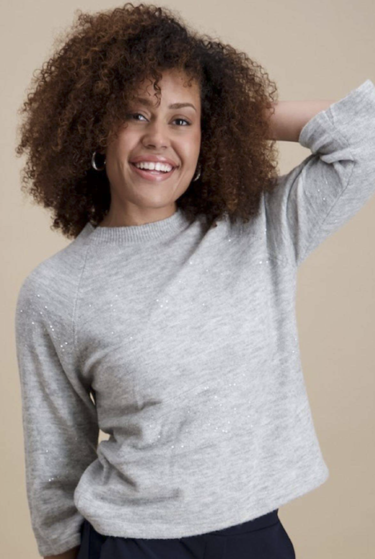 Pull met paillettenstroken 7 gris