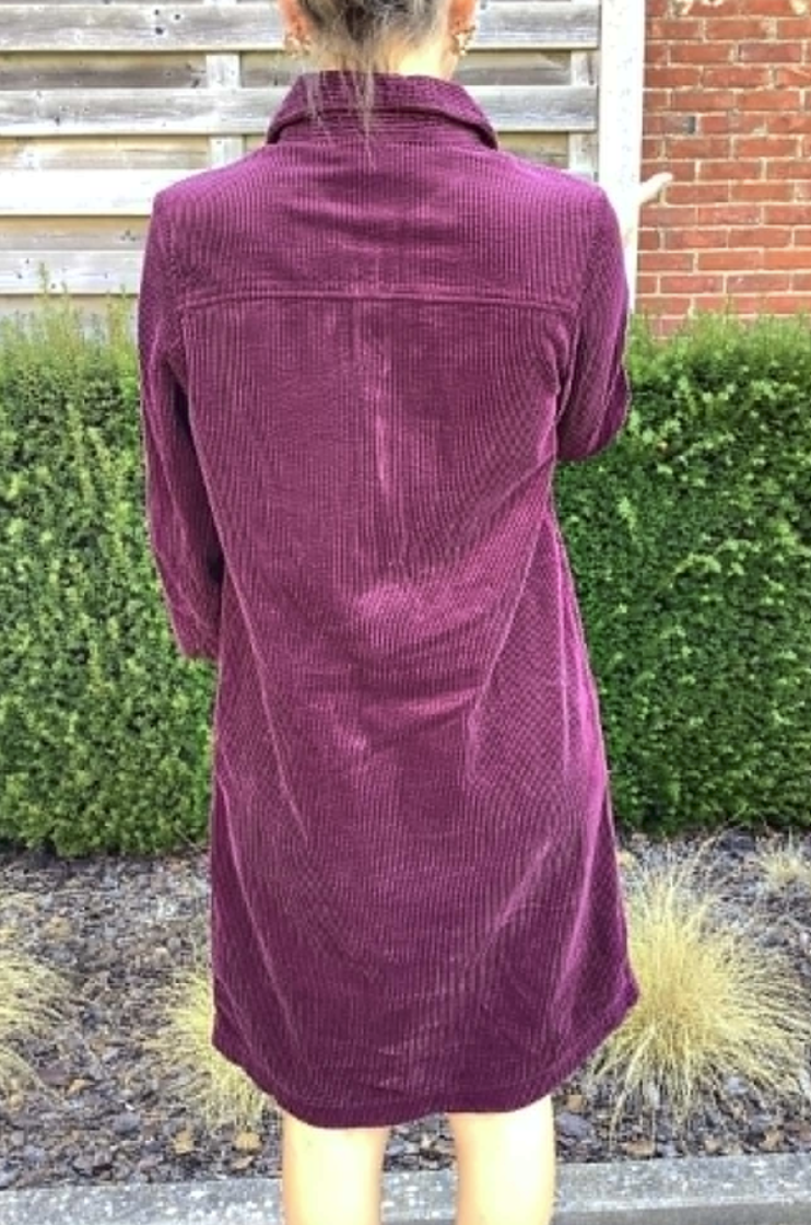 Kleed kort met kraagje ribfluweel 09 aubergine