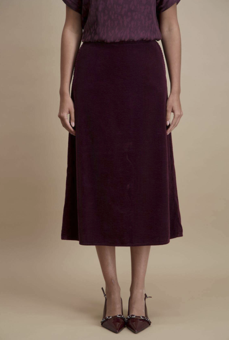 Rok ribfluweel halflang 09 aubergine