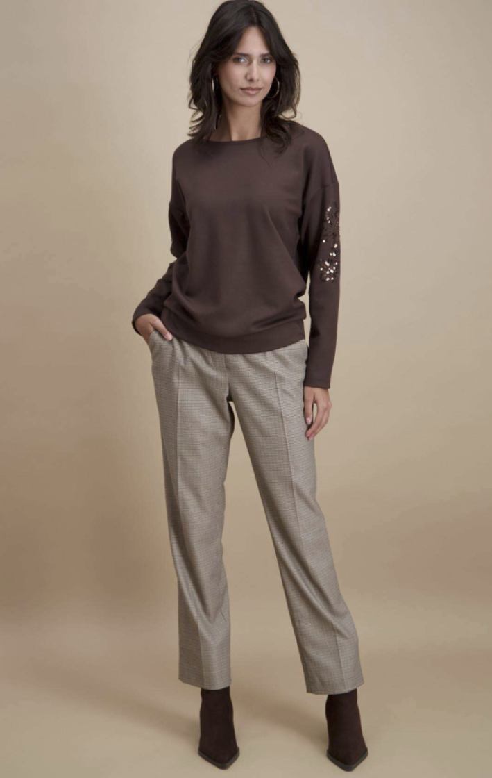 Sweater met pailletten op mouwen 03 brun