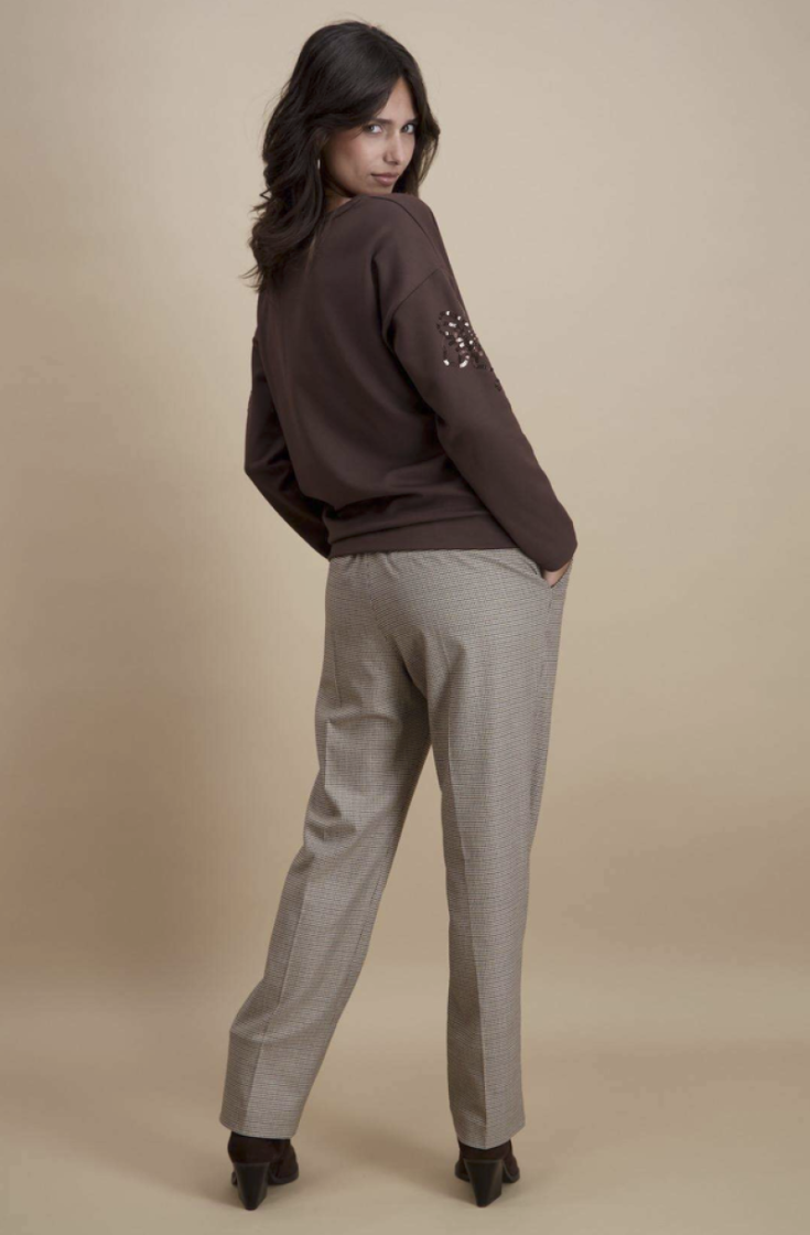 Sweater met pailletten op mouwen 03 brun