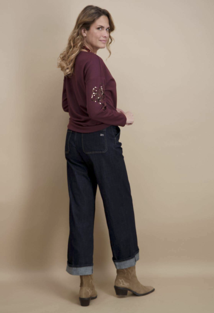 Sweater met pailletten op mouwen 09 aubergine
