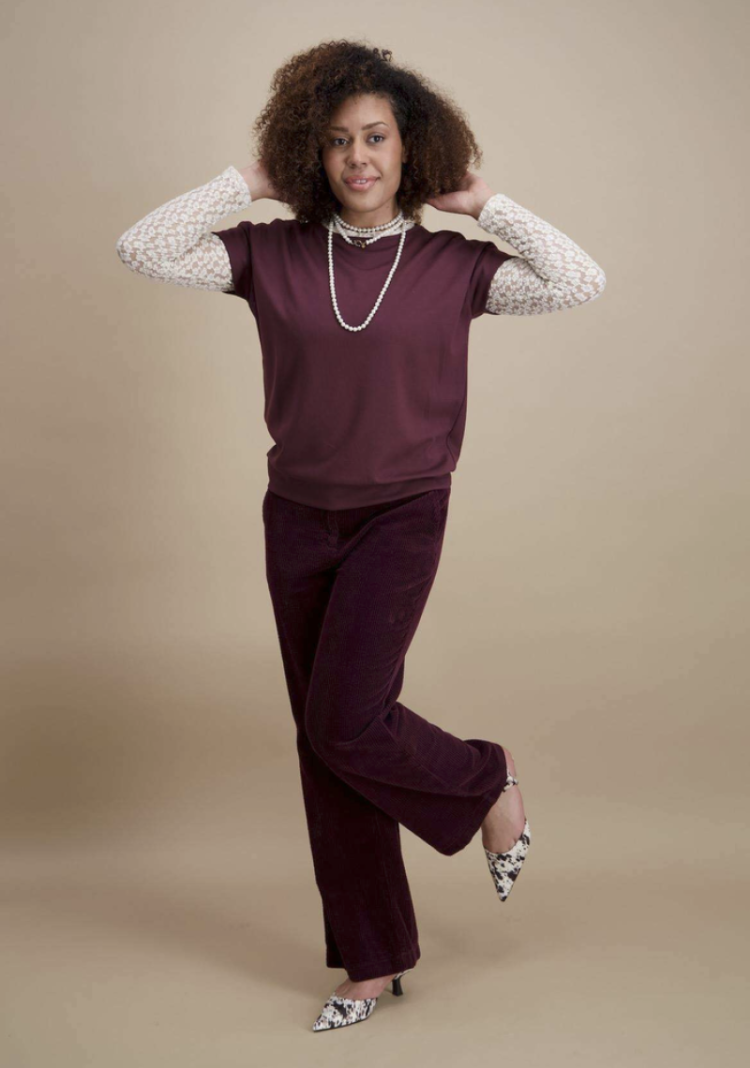 T-shirt km sweaterkwaliteit scuba 09 aubergine