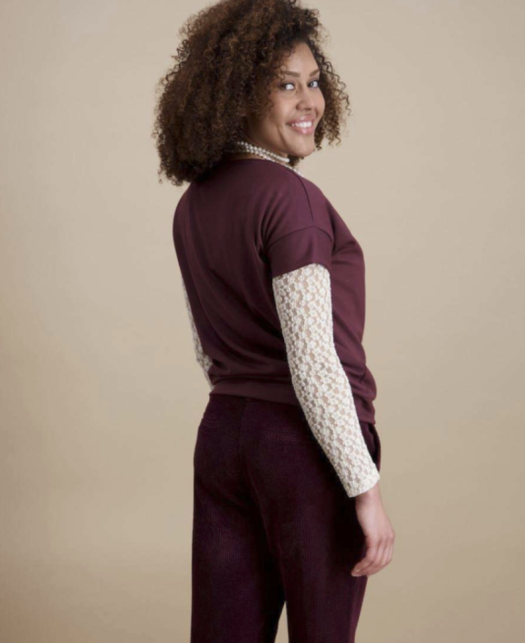 T-shirt km sweaterkwaliteit scuba 09 aubergine