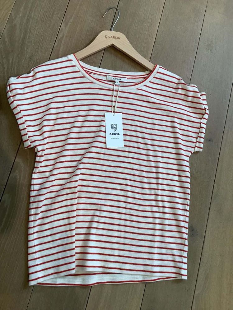 T-shirt NOS gestreept ronde hals 4119-fire poppy