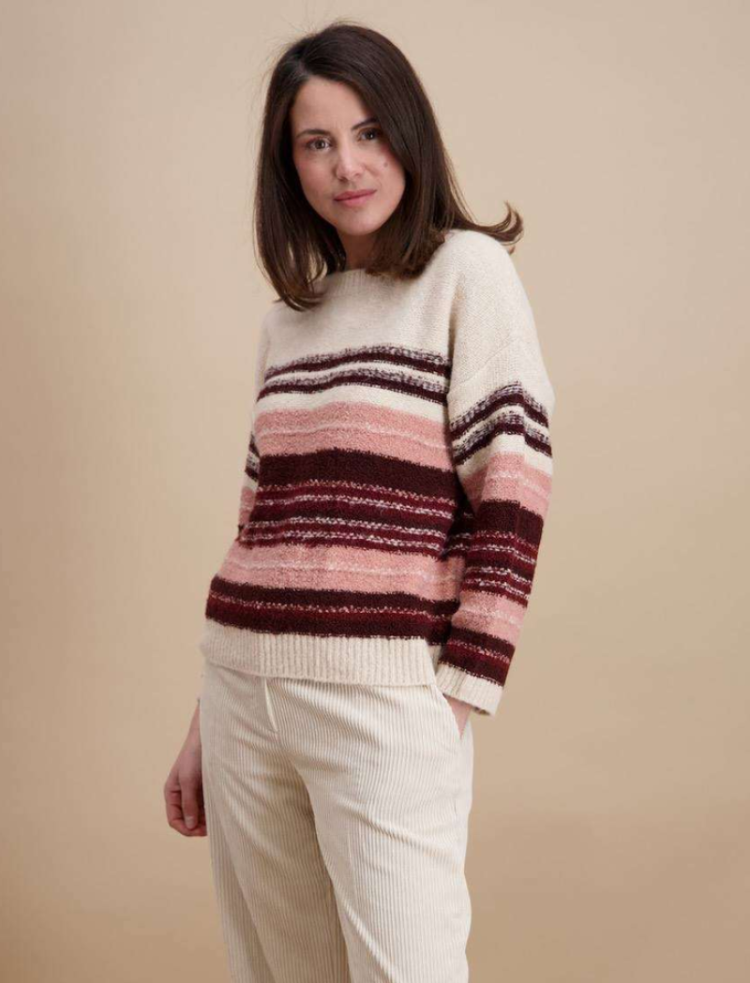 Pull gestreept roze,beige,bordeaux 14 Ecru/aubergi