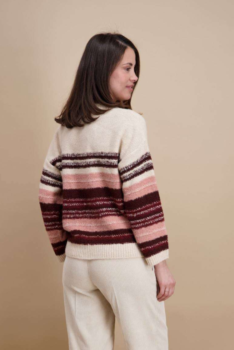 Pull gestreept roze,beige,bordeaux 14 Ecru/aubergi