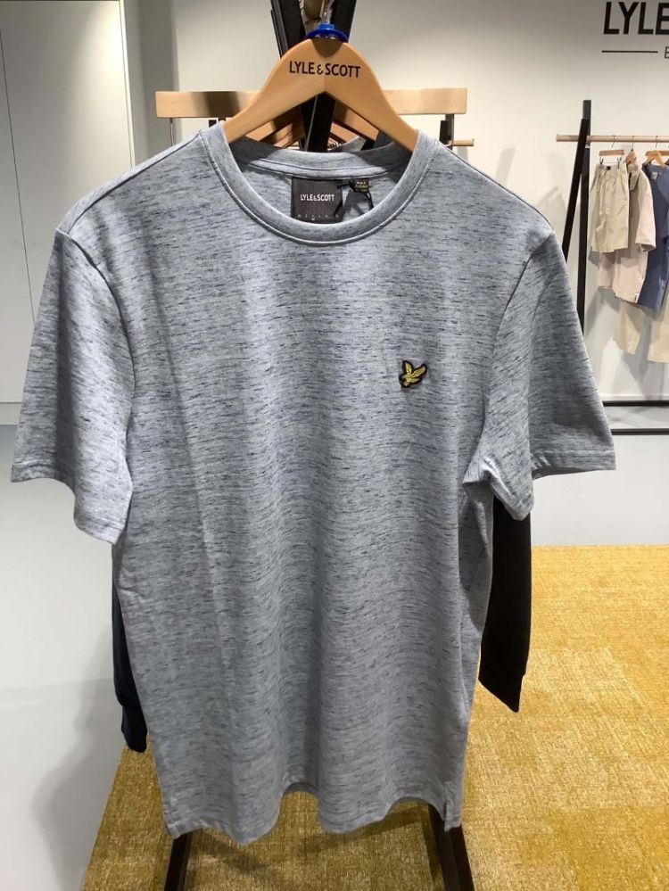 T-shirt gemeleerd met geel logo Y604 Light Navy Tri Marl